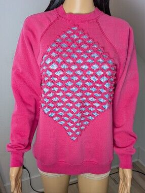 Vintage Tultex Sweatshirt Hot Pink with Floral Print